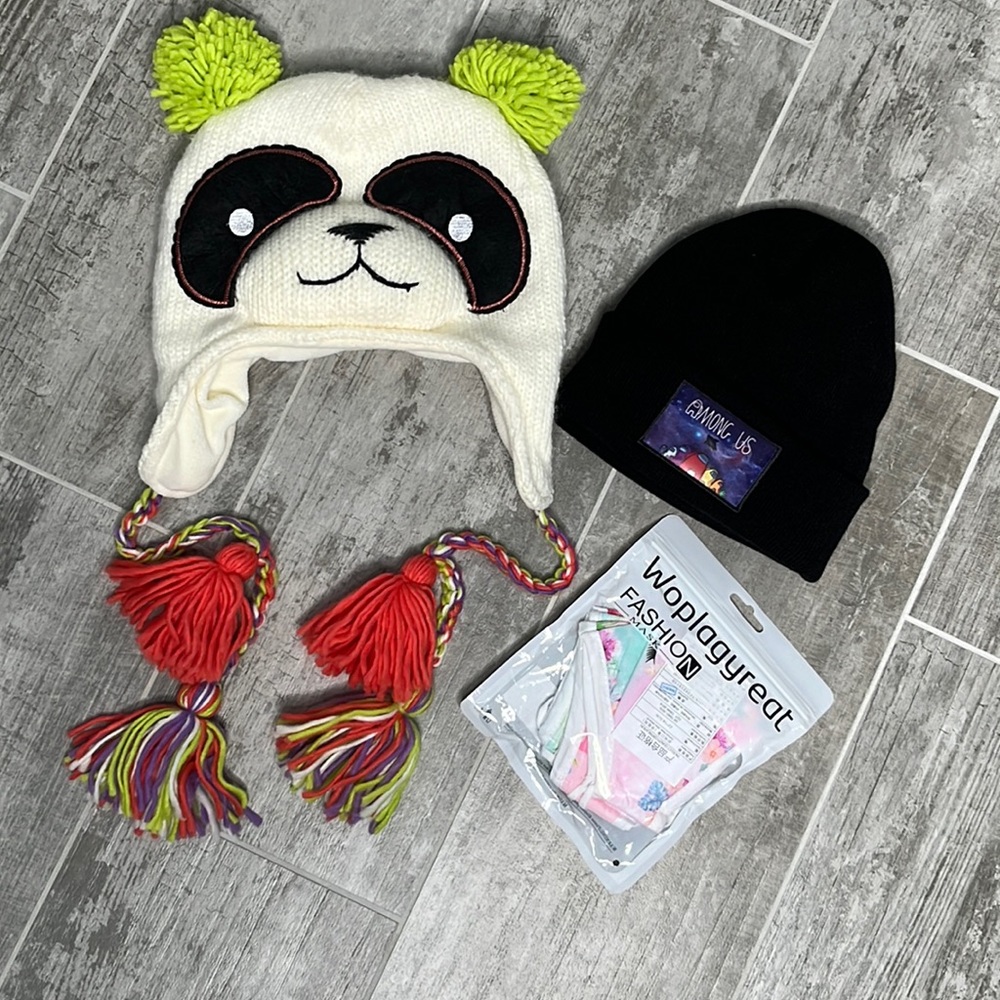 Bundle of 2 hats & brand new 4 pack of face masks